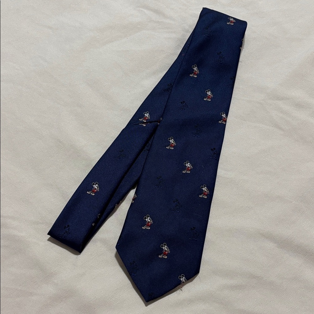 Navy Blue Mickey Mouse Patterned Men's Tie